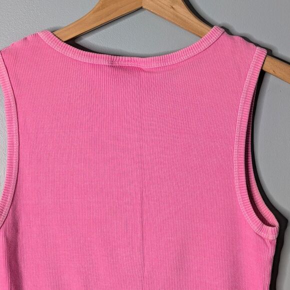 Fresh Produce Vintage Hot Pink V-Neck Ribbed Stetch Cotton Tank Top Size L - Picture 6 of 8